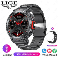 LIGE Smart Watch Men Outdoor Fitness Sports Waterproof Bluetooth Calling Bracelet Heart Rate Monitor LED Lighting Men Smartwatch