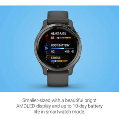 Smaller-sized GPS Smartwatch with Advanced Health Monitoring and Fitness Features, Slate Bezel with Graphite Case