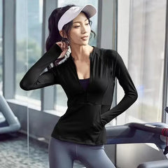 2024 Women’s Long Sleeve Sports Jacket – Zip-Up Activewear for Cold-Weather Workouts