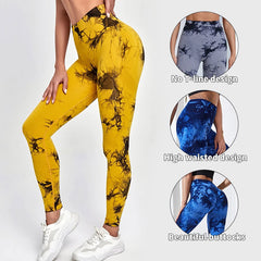 2023 Tie-Dye Seamless Yoga Pants – High-Waist Push-Up Leggings for Workout & Style