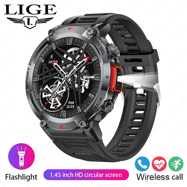 LIGE Smart Watch Men Outdoor Fitness Sports Waterproof Bluetooth Calling Bracelet Heart Rate Monitor LED Lighting Men Smartwatch