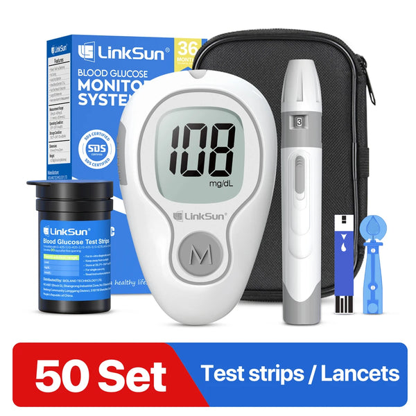 LinkSun G-425-3 Blood Glucose Meter Glucometer Full Set Medical Diabetes Blood Sugar Monitor Complete Kit Glucose Test Strips