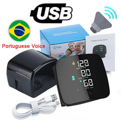 LED Rechargeable Wrist Blood Pressure Monitor English / Russian / Portuguese / Spanish Voice Broadcast Tonometer BP Monitor