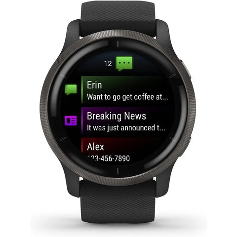 Smaller-sized GPS Smartwatch with Advanced Health Monitoring and Fitness Features, Slate Bezel with Graphite Case
