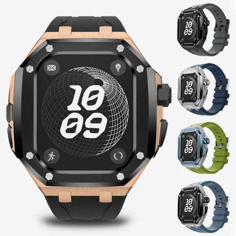 Luxury Titanium Alloy Modification Kit For Apple Watch Ultra 2 1 49mm Fluororubber Strap For Iwatch Series 9 8 7 6SE 5 45MM 44MM